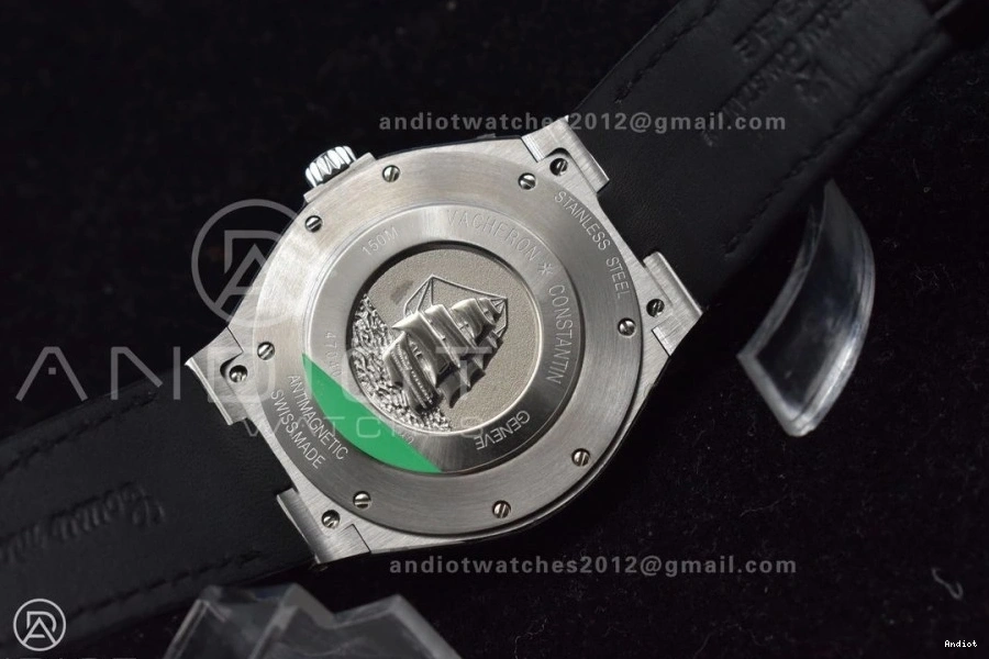 Rubber Overseas Strap Black on SS Black Dial 8F Maker 0317